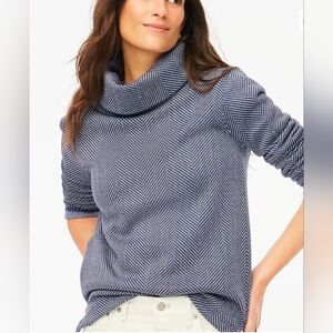 J. Crew Navy and White Cowl Neck Sweater